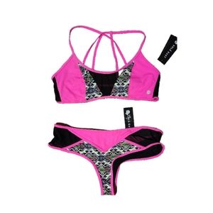 Sole East Two-Piece Bikini Swimwear Sporty Athletic Surfing L Pink Black Juniors